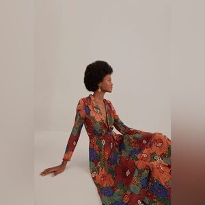 Farm Rio Black Stitched Flowers V Neck Maxi Dress— Women’s Medium